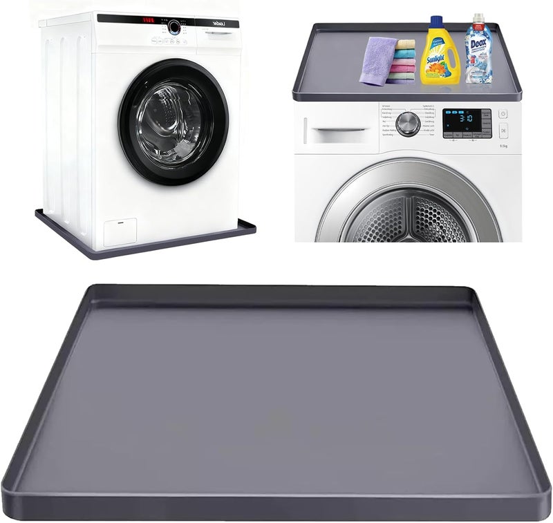 QSXVTR Washing Machine Drain Pan Silicone mat 27"x27" with 0.79" Raised Edges, Leak-Proof Silicone Mat, Non-Slip Waterproof Floor Protector for Washer Dryer (Grey) - Image 1